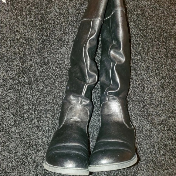 Nine West Leonora Black Leather Knee High Slouchy Boots - Picture 7 of 11